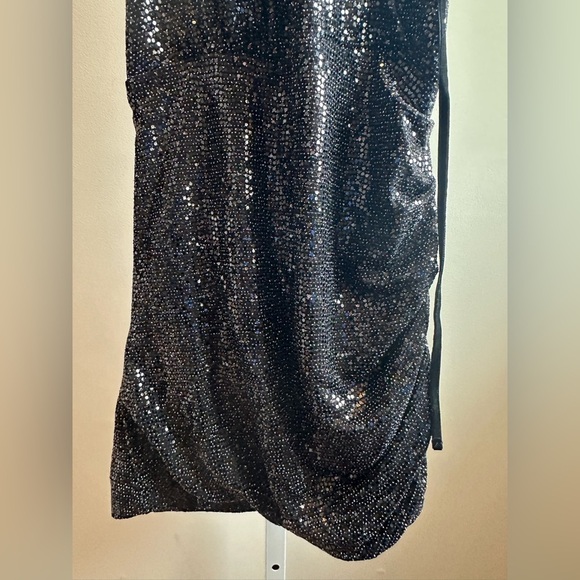 NWT Ramy Brook Avianna Ruched Mini Dress 0 Black Sparkle Halter - Picture 9 of 12